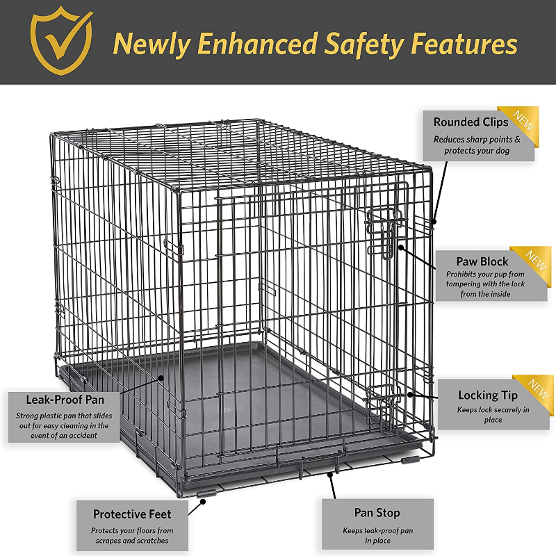 36-Inch Black Single Dog Crate with Leak-Proof Pan and Patented Safety Features