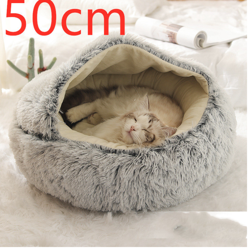 2-in-1 Round Plush Pet Bed - Soft, Warm, Winter Bed for Dogs and Cats