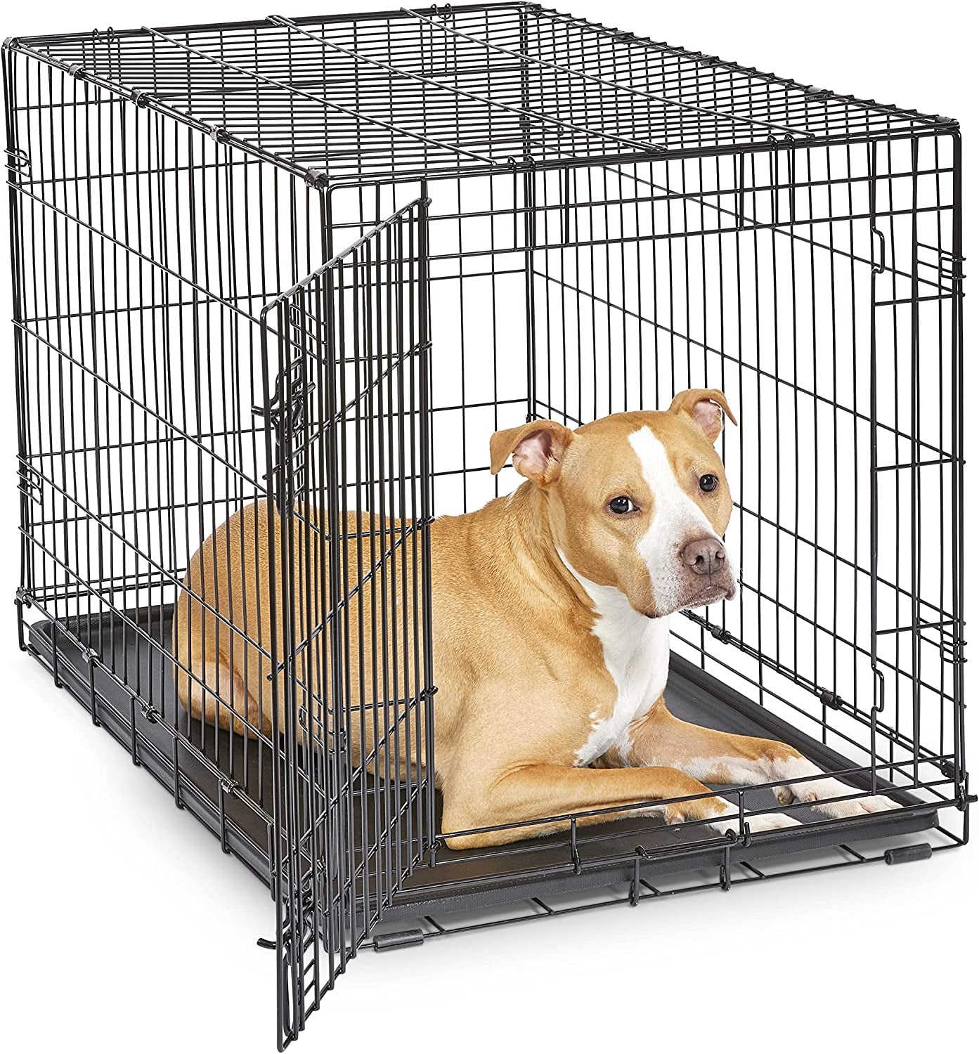 36-Inch Black Single Dog Crate with Leak-Proof Pan and Patented Safety Features